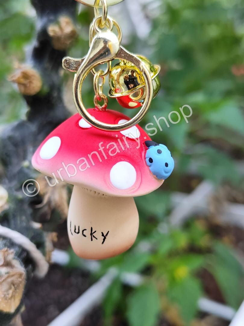 Mushroom Keychain with Jingle Bell and Wrist Strap