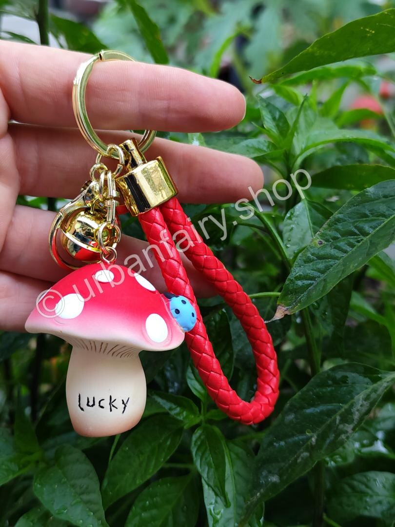 Mushroom Keychain with Jingle Bell and Wrist Strap